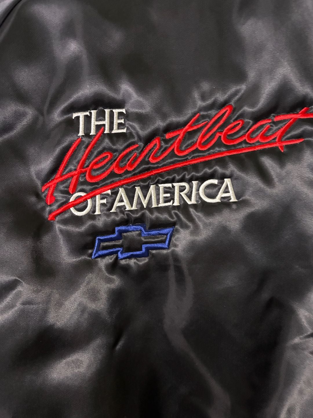 Vintage Chevrolet Satin Jacket Size L Heartbeat Of America Black 8