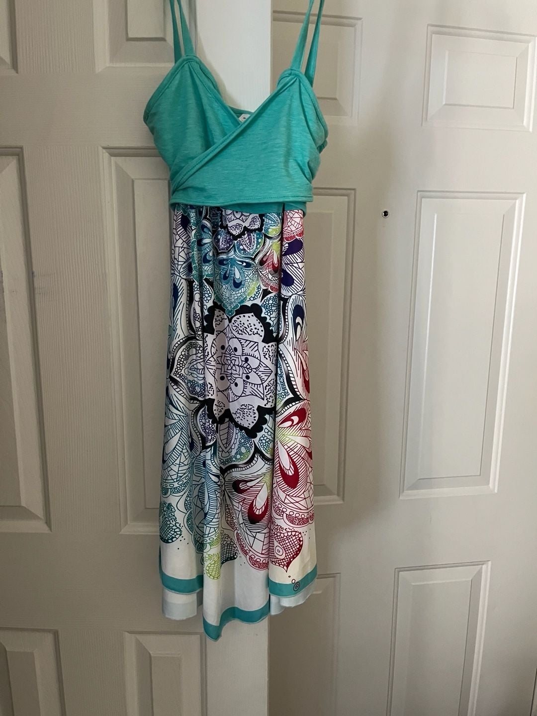 Woman’s Camisole Maxi Dress Teal White - multi colored Floral 2