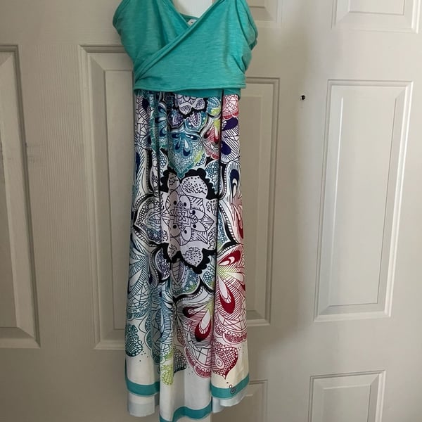 Woman’s Camisole Maxi Dress Teal White - multi colored Floral