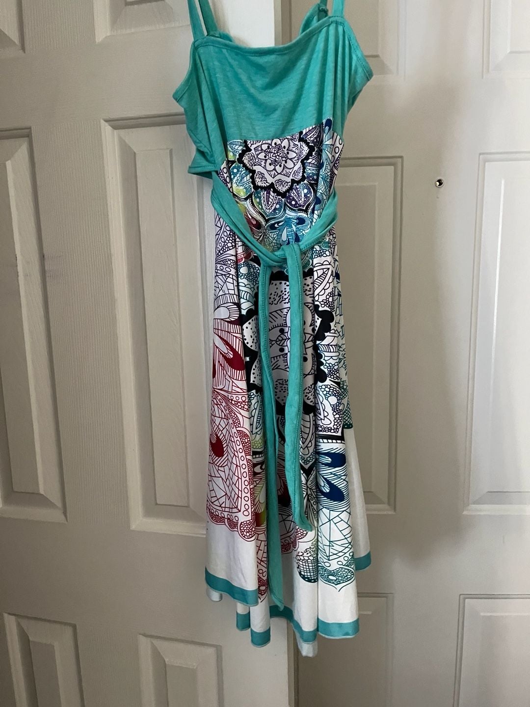 Woman’s Camisole Maxi Dress Teal White - multi colored Floral 4
