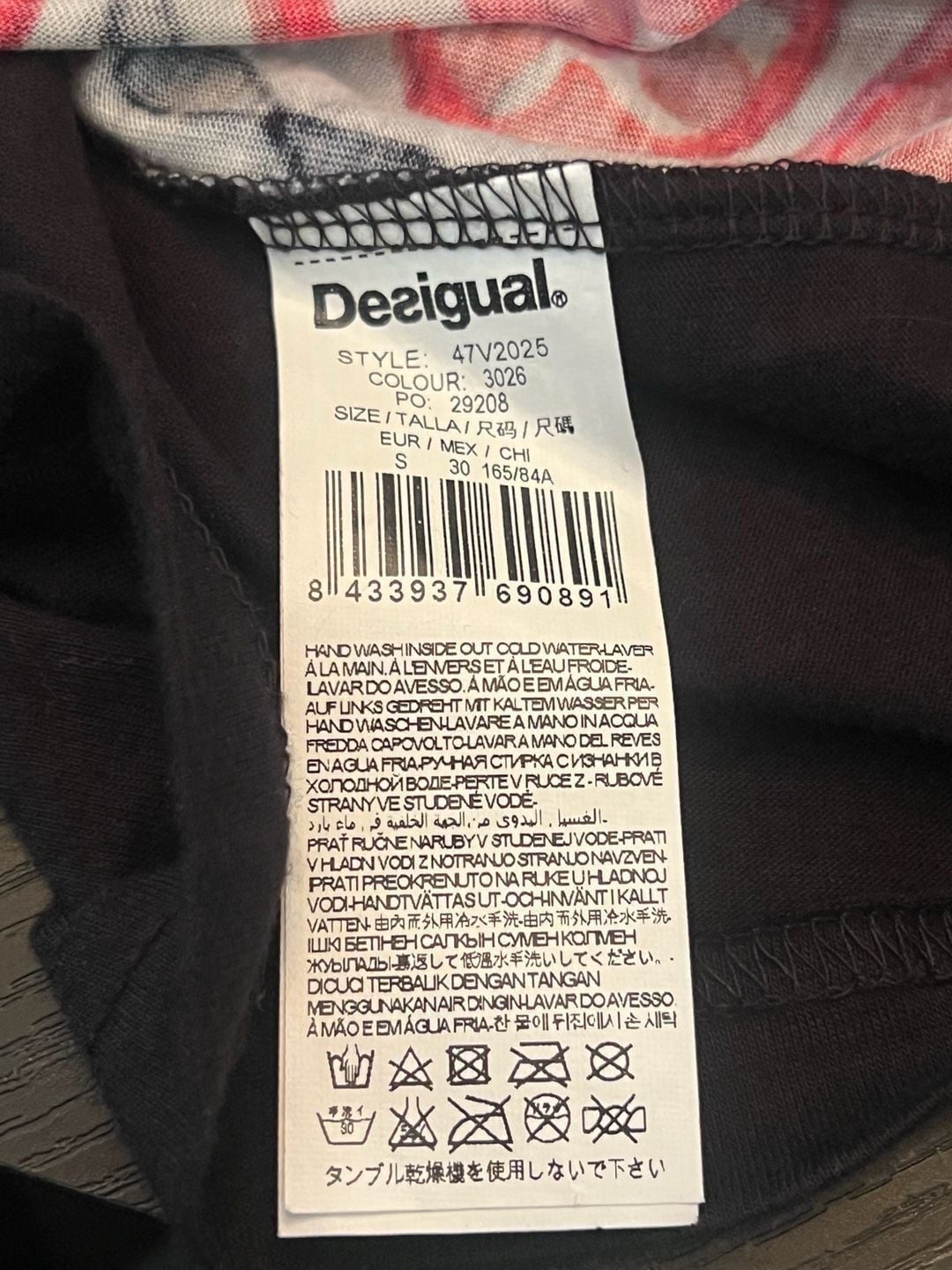 Desigual Red Black Abstract Floral Print Belted Midi Dress Long Sleeve Size S 8