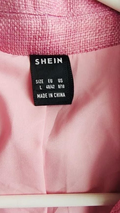 SHEIN Pink Double-Breasted Blazer Jacket, Size L 4