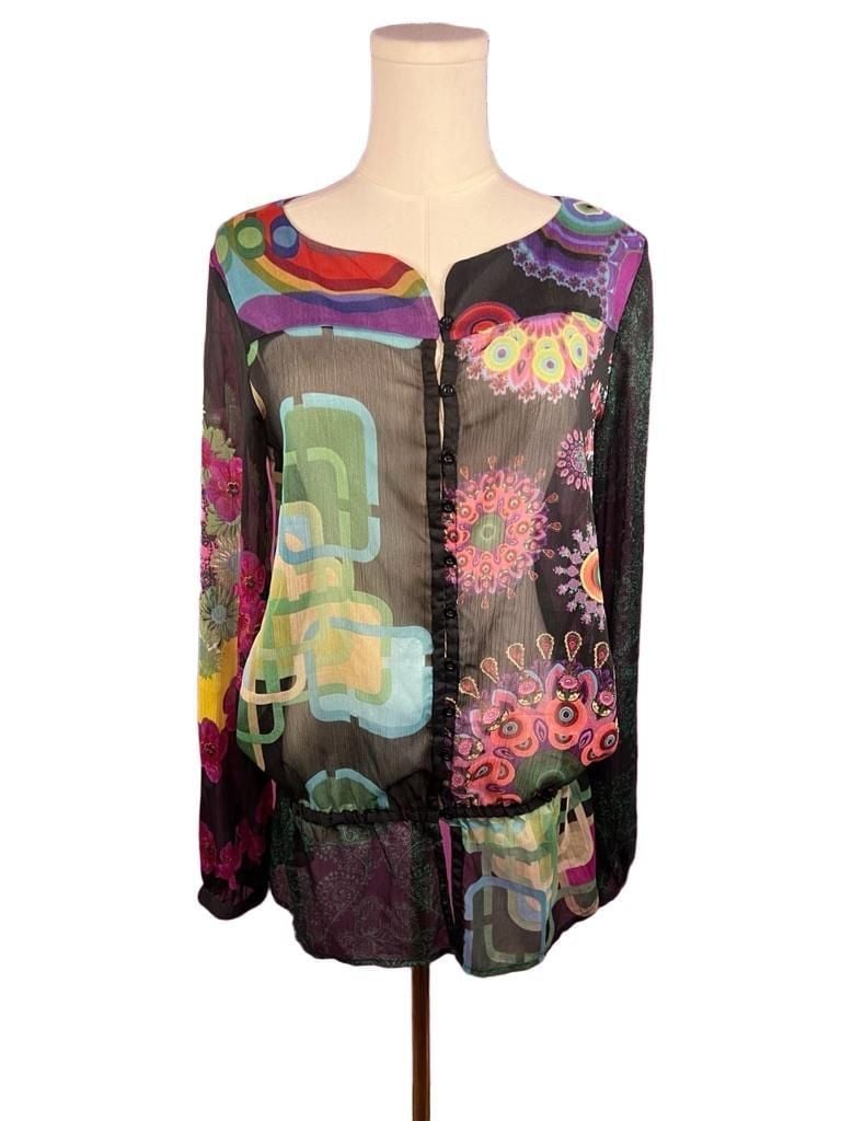 Desigual Multicolor Patchwork Print Blouse Size S 47C2201 2