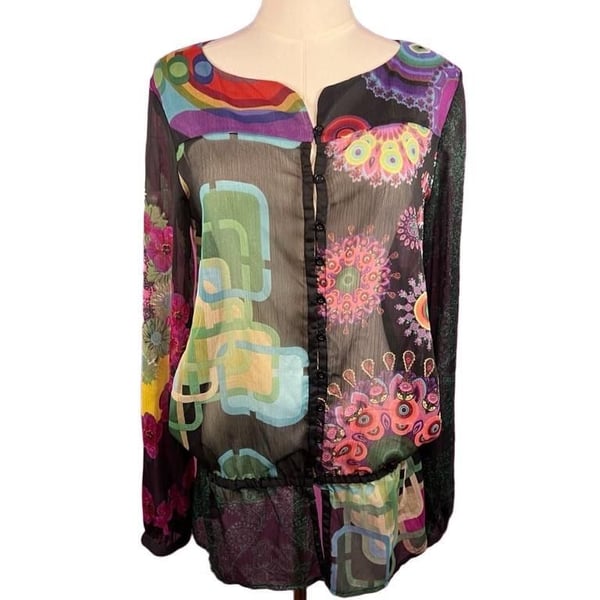 Desigual Multicolor Patchwork Print Blouse Size S 47C2201