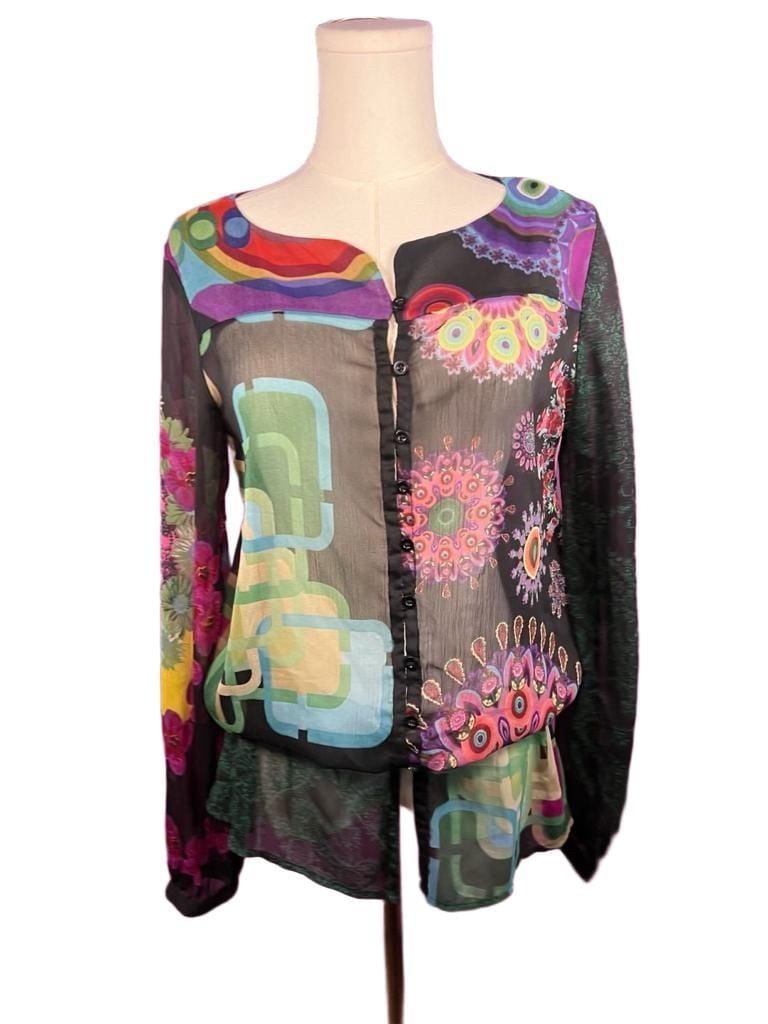 Desigual Multicolor Patchwork Print Blouse Size S 47C2201 3
