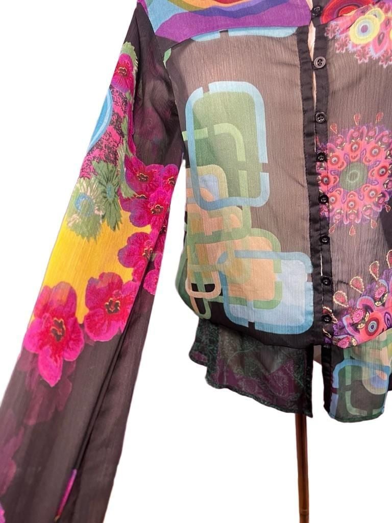 Desigual Multicolor Patchwork Print Blouse Size S 47C2201 8