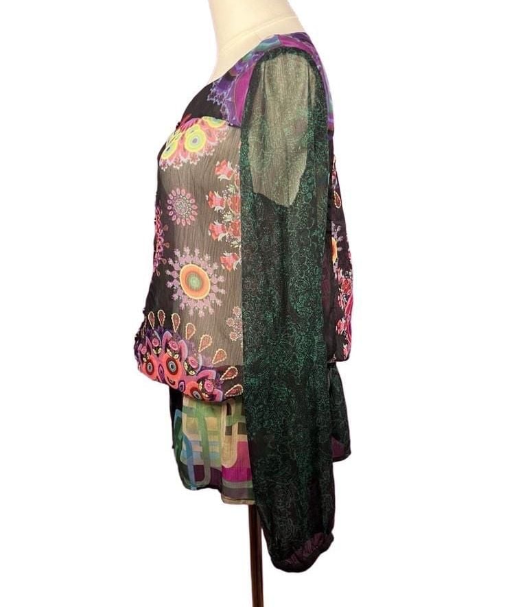 Desigual Multicolor Patchwork Print Blouse Size S 47C2201 6