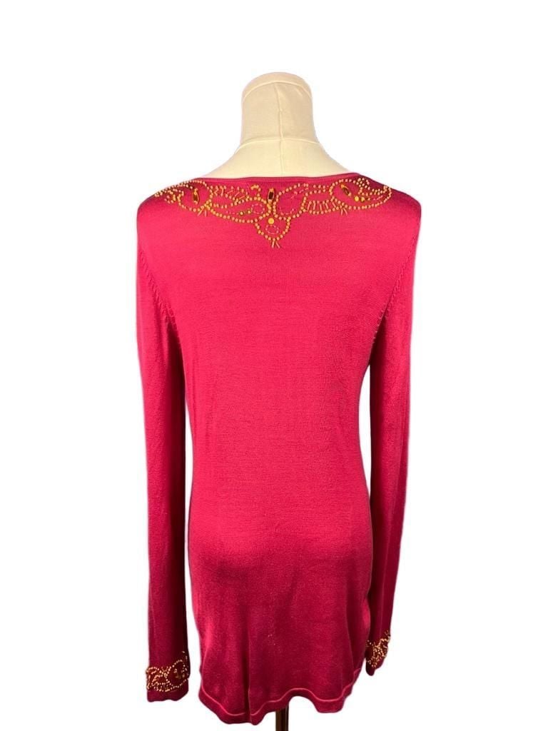 Lucia Burns Beaded Sequin Silk Blend Sweater Size M Pink Long Sleeve 5