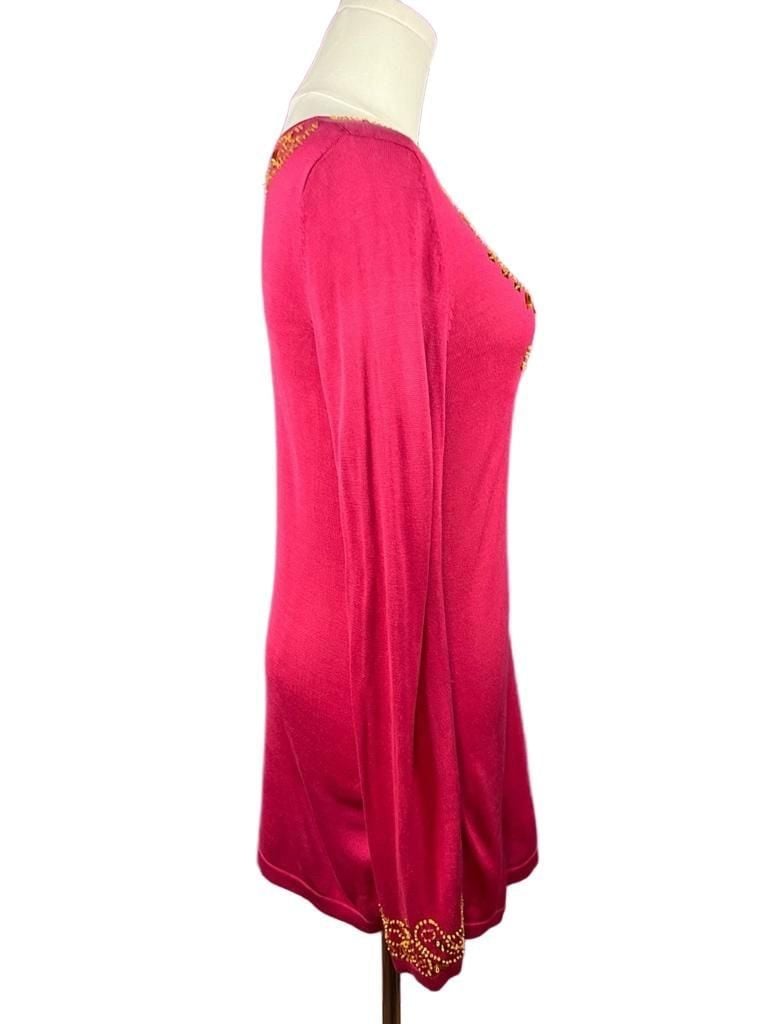 Lucia Burns Beaded Sequin Silk Blend Sweater Size M Pink Long Sleeve 4