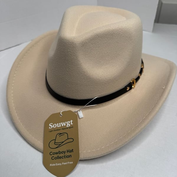Souwgt Cowboy Hat Beige Felt Western Style