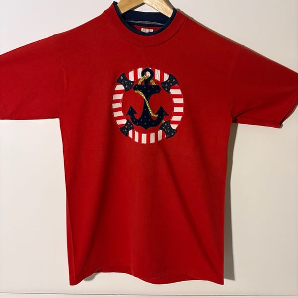 Jerzees Anchor Graphic T-Shirt Size M Red American Pride