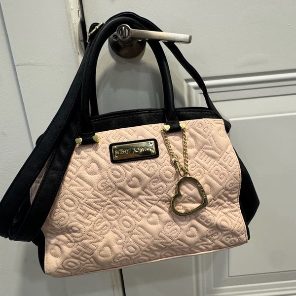 Betsey Johnson Quilted Satchel Pink Black Handbag