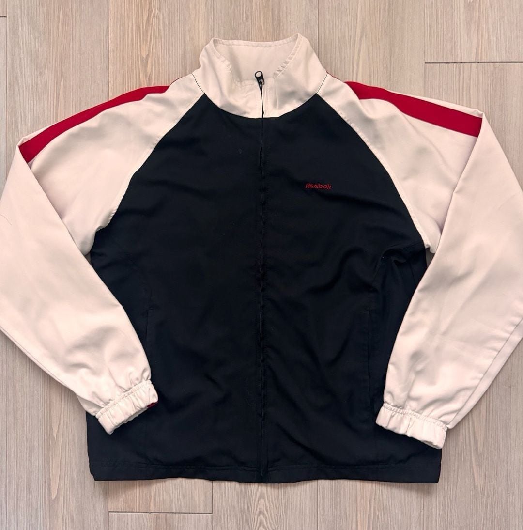 Vintage Y2K Retro Reebok Track Jacket Size M Black White Red Full Zip 90’s 2