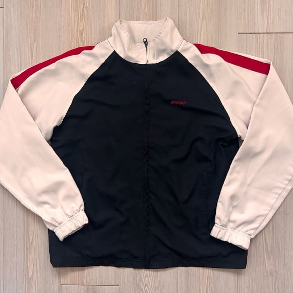 Vintage Y2K Retro Reebok Track Jacket Size M Black White Red Full Zip 90’s