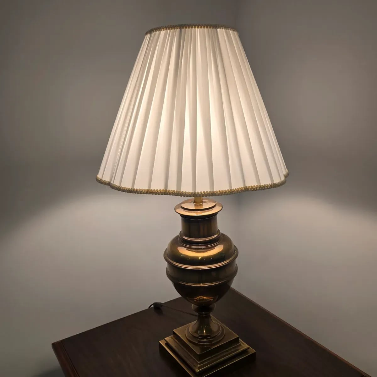 Vintage Brass Urn Table Lamp with Pleated Shade 1
