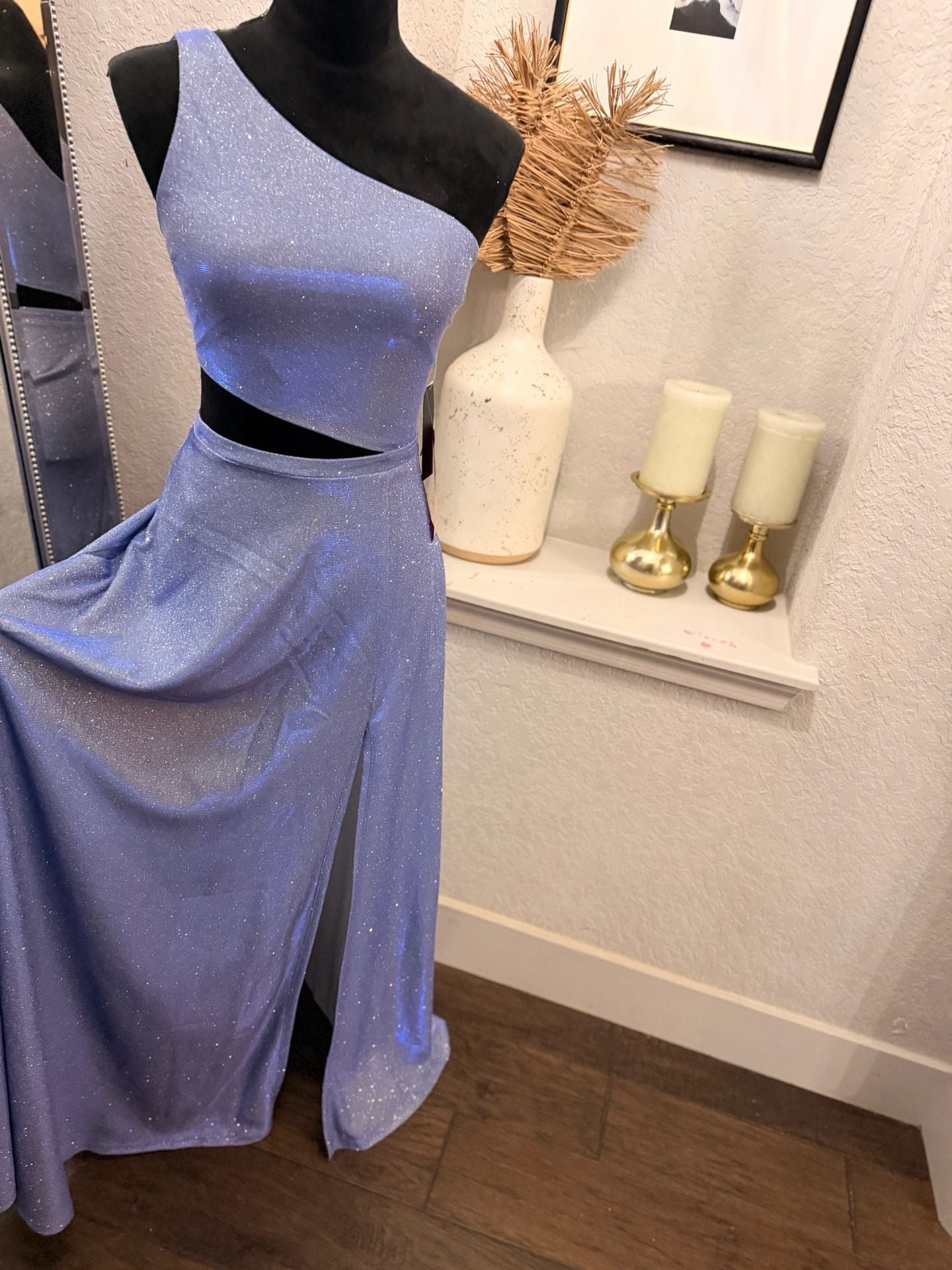 NWT City Vibe Gown One Shoulder Cutout Leg Slit, shimmering Blue- Size 1 8