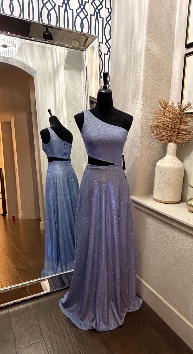 NWT City Vibe Gown One Shoulder Cutout Leg Slit, shimmering Blue- Size 1 2