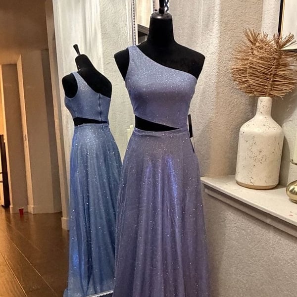 NWT City Vibe Gown One Shoulder Cutout Leg Slit, shimmering Blue- Size 1