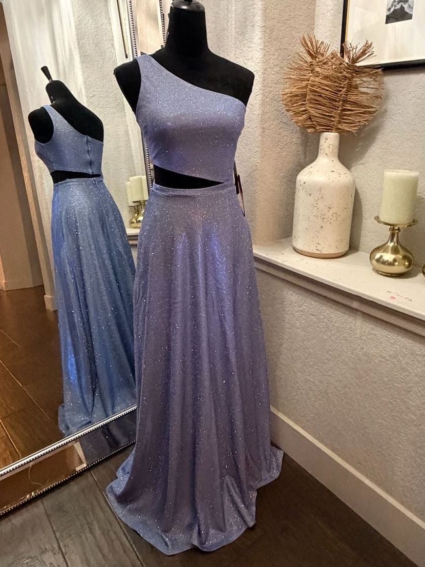 NWT City Vibe Gown One Shoulder Cutout Leg Slit, shimmering Blue- Size 1 3