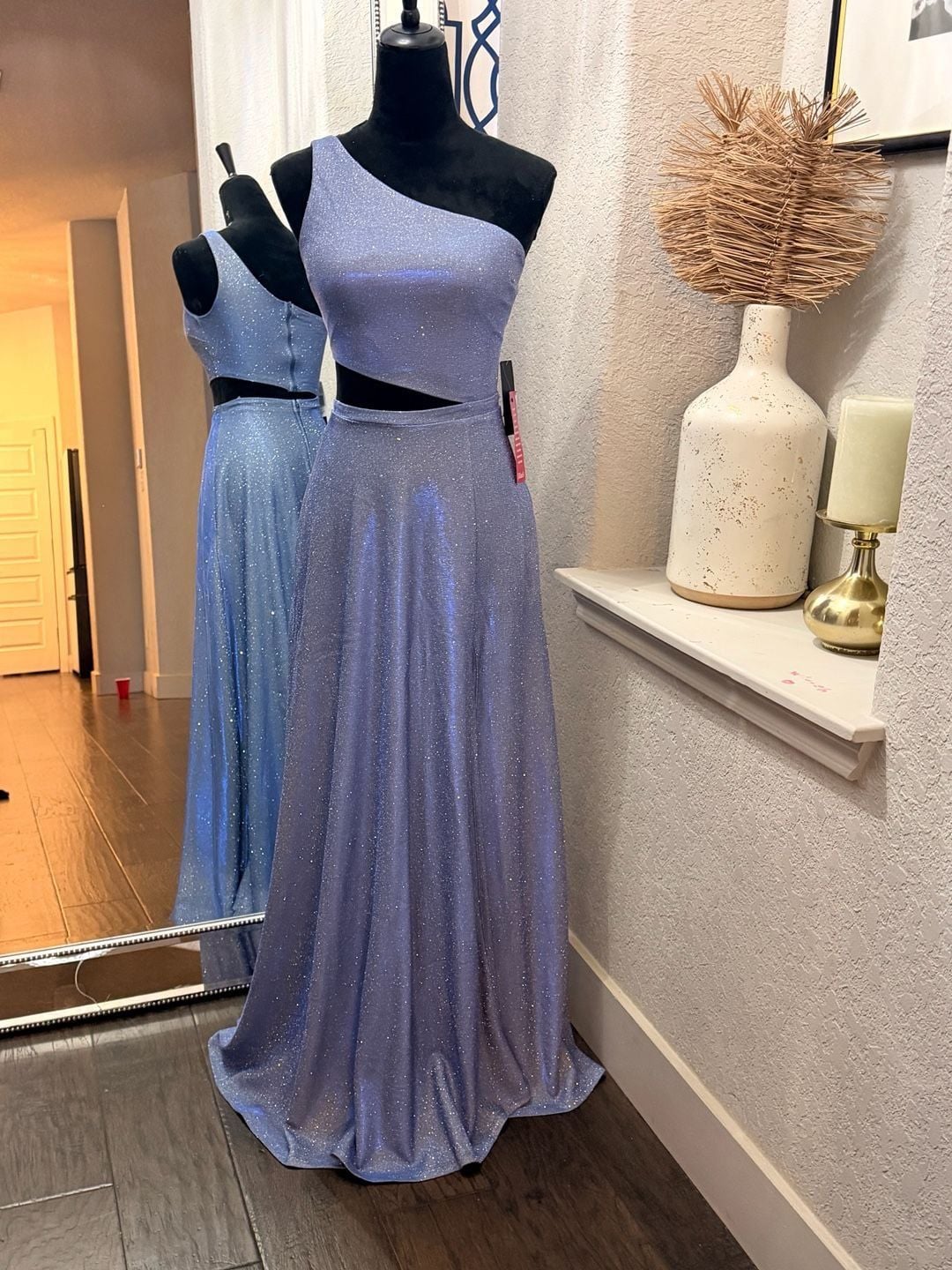 NWT City Vibe Gown One Shoulder Cutout Leg Slit, shimmering Blue- Size 1 5