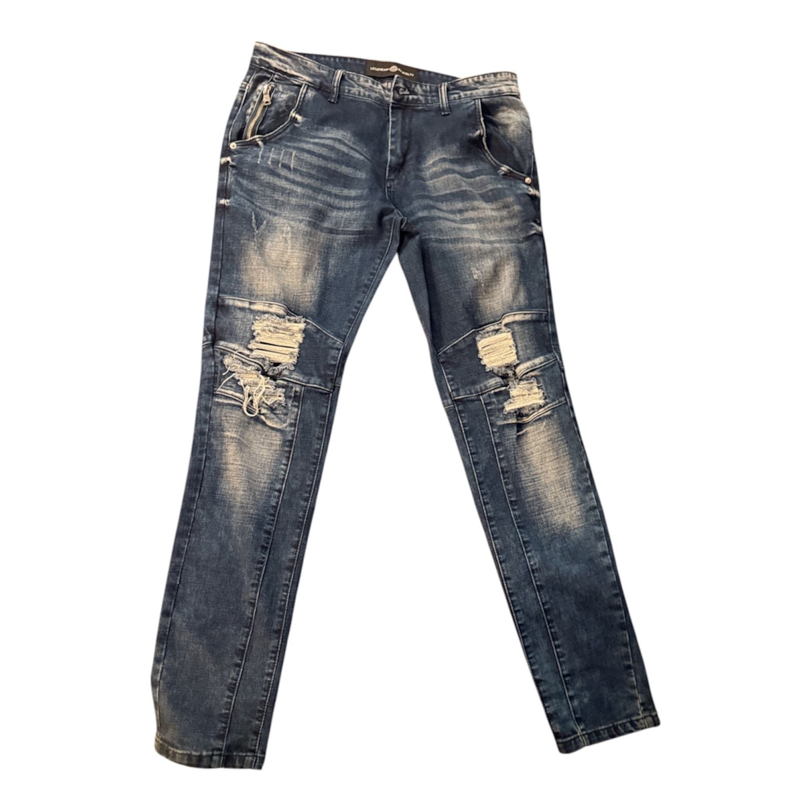 Legendary Royalty Distressed Biker Denim Jeans Blue 2