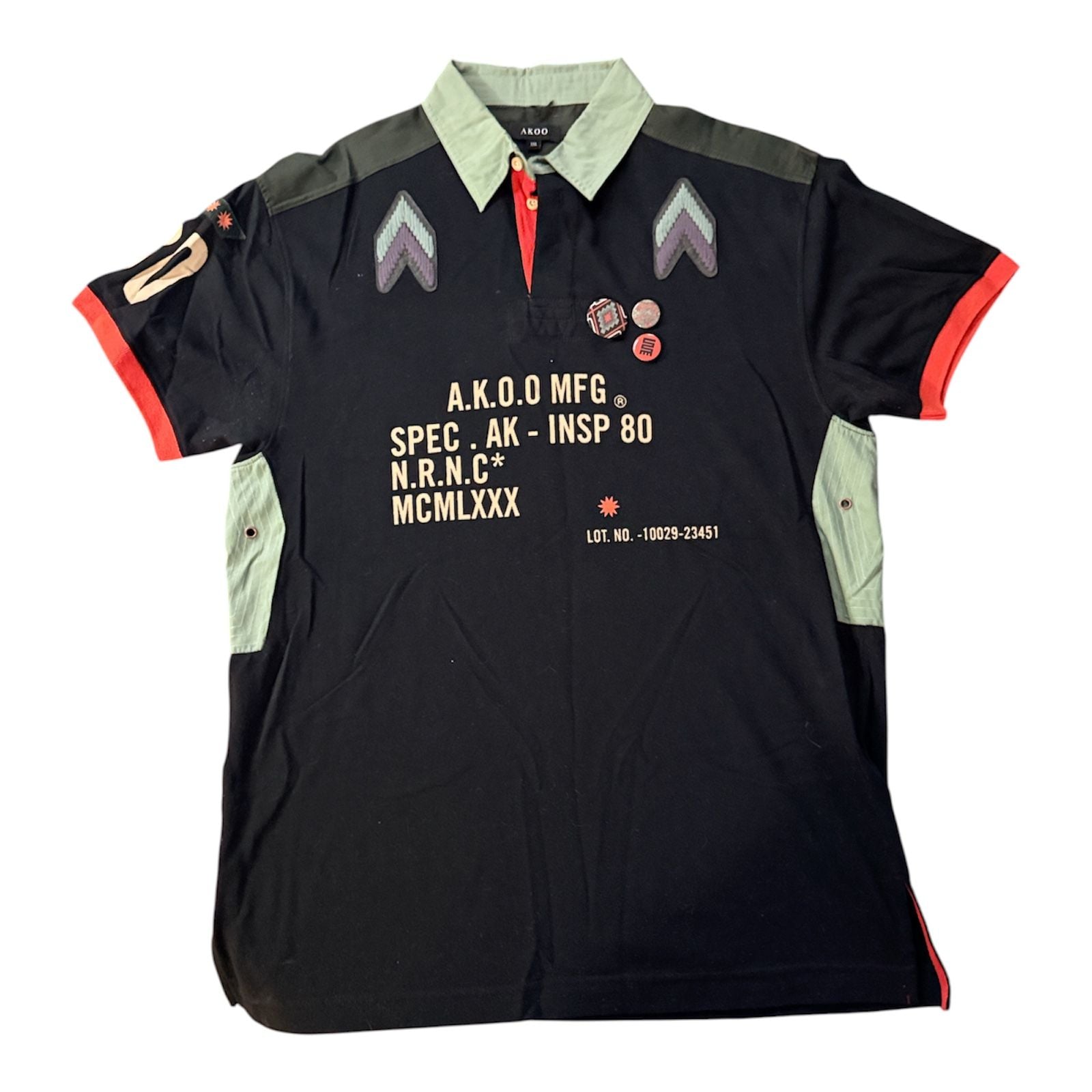 AKOO Graphic Print Polo Shirt Size XXL Black Military Style 2