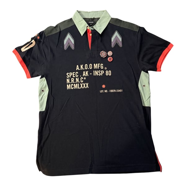 AKOO Graphic Print Polo Shirt Size XXL Black Military Style