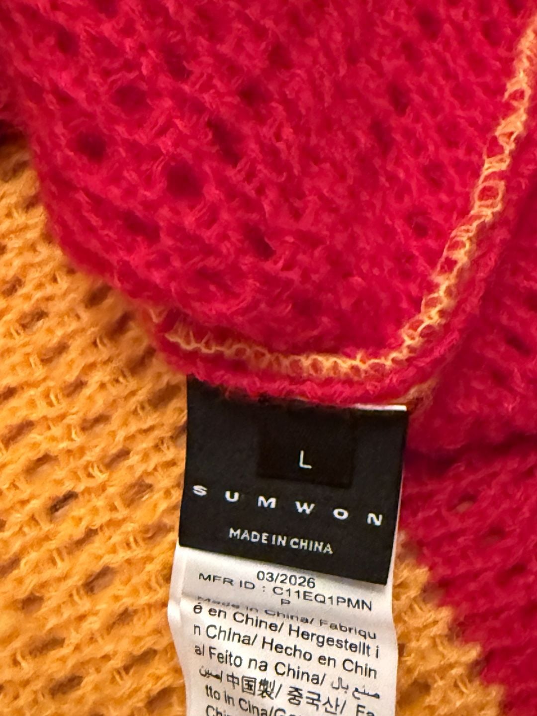 Sumwon Crochet Polo Collar Sweater Size L Multicolor Stripe Letter Logo 5