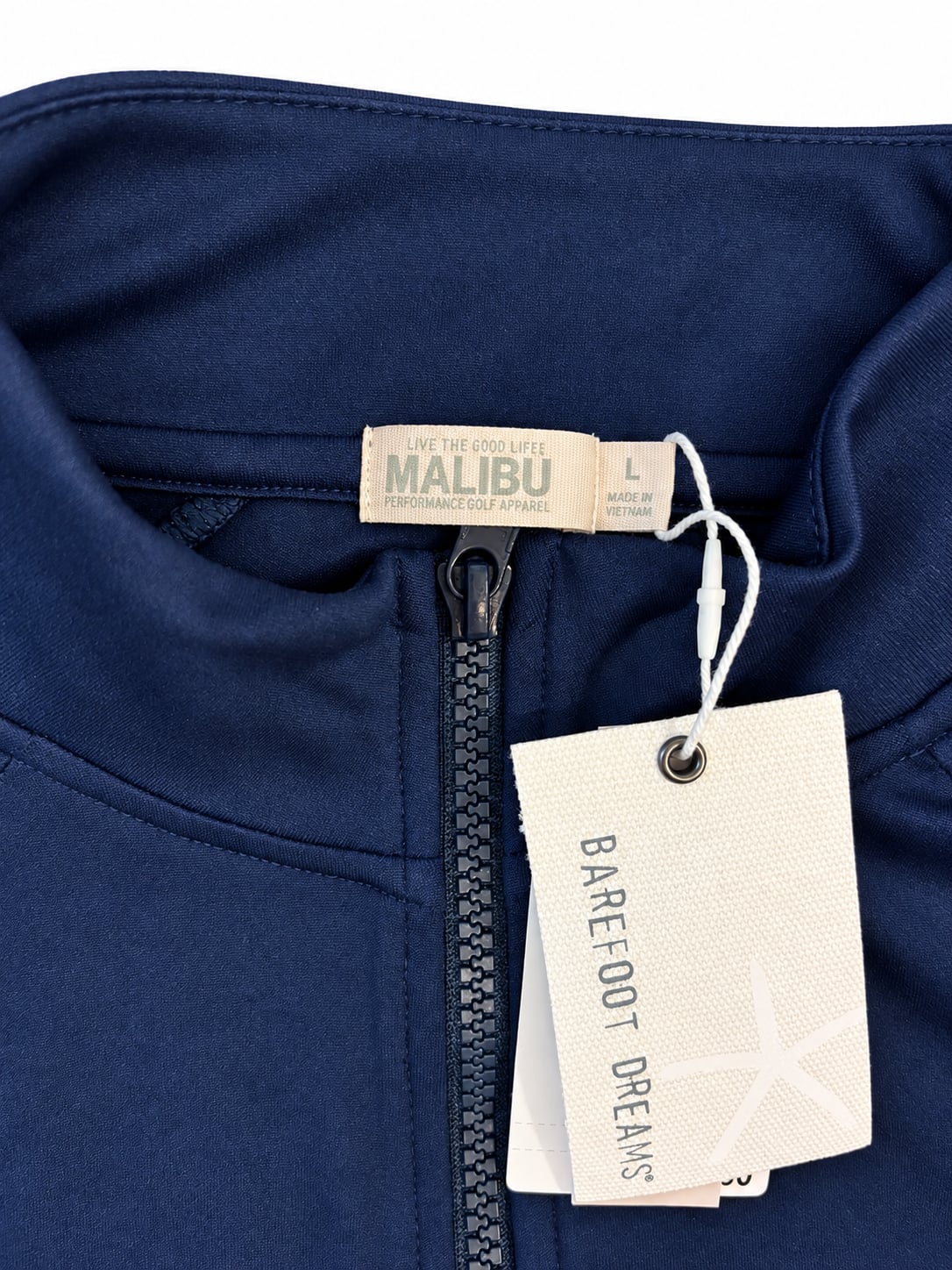 Barefoot Dreams Malibu Golf Performance Quarter-Zip Pullover Navy Blue White Stripes Womans 5