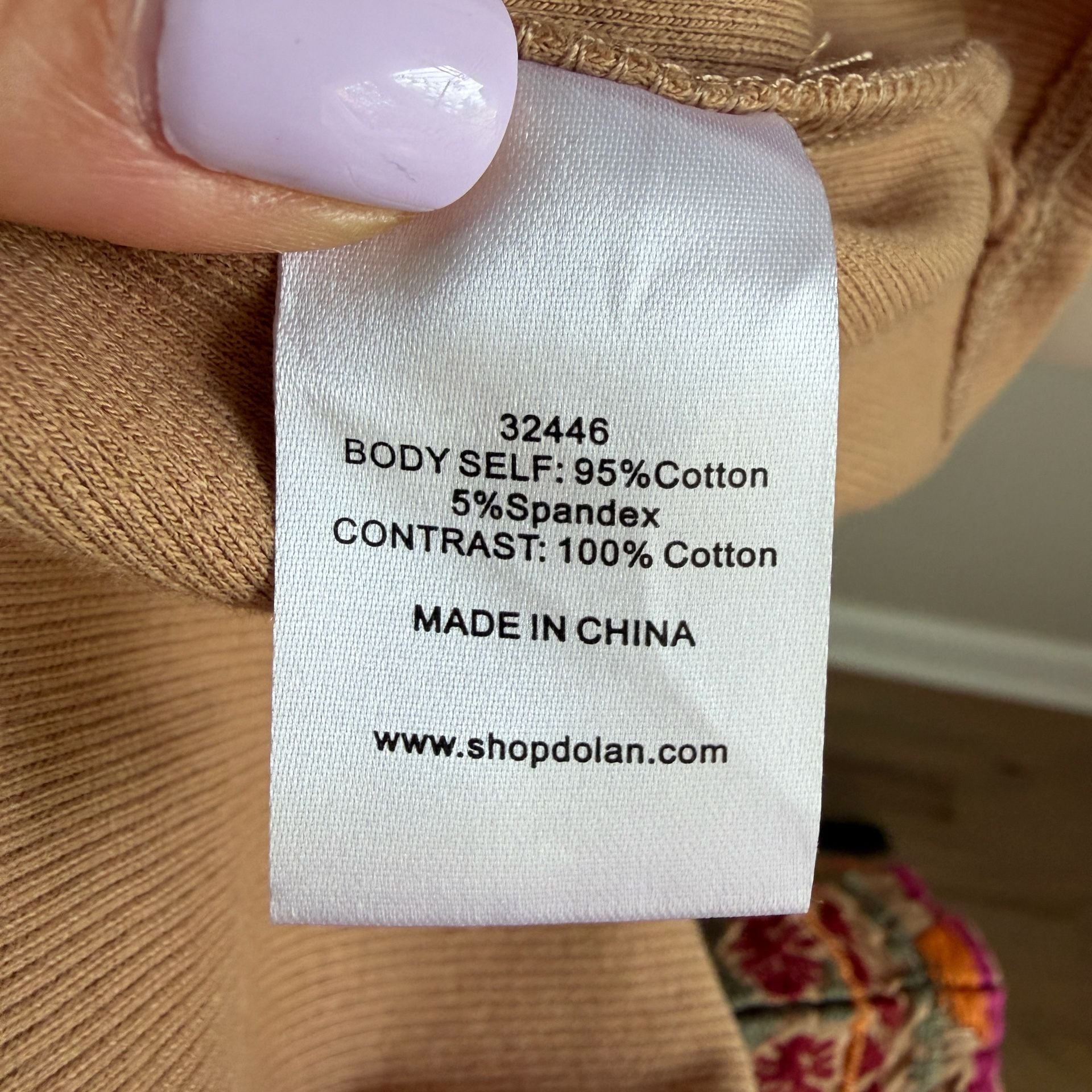DOLAN Top Size L Tan Ribbed Knit Embroidered Puff Sleeve 8