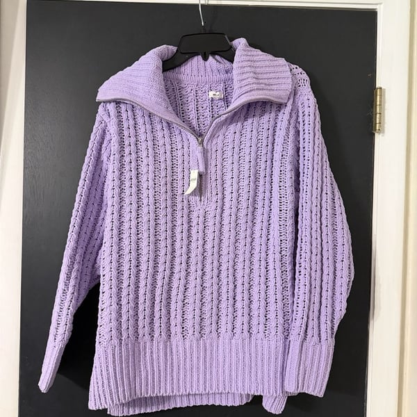 Aerie Cable Car Quarter Zip Sweater Size XS Lilac Purple Chenille Knit