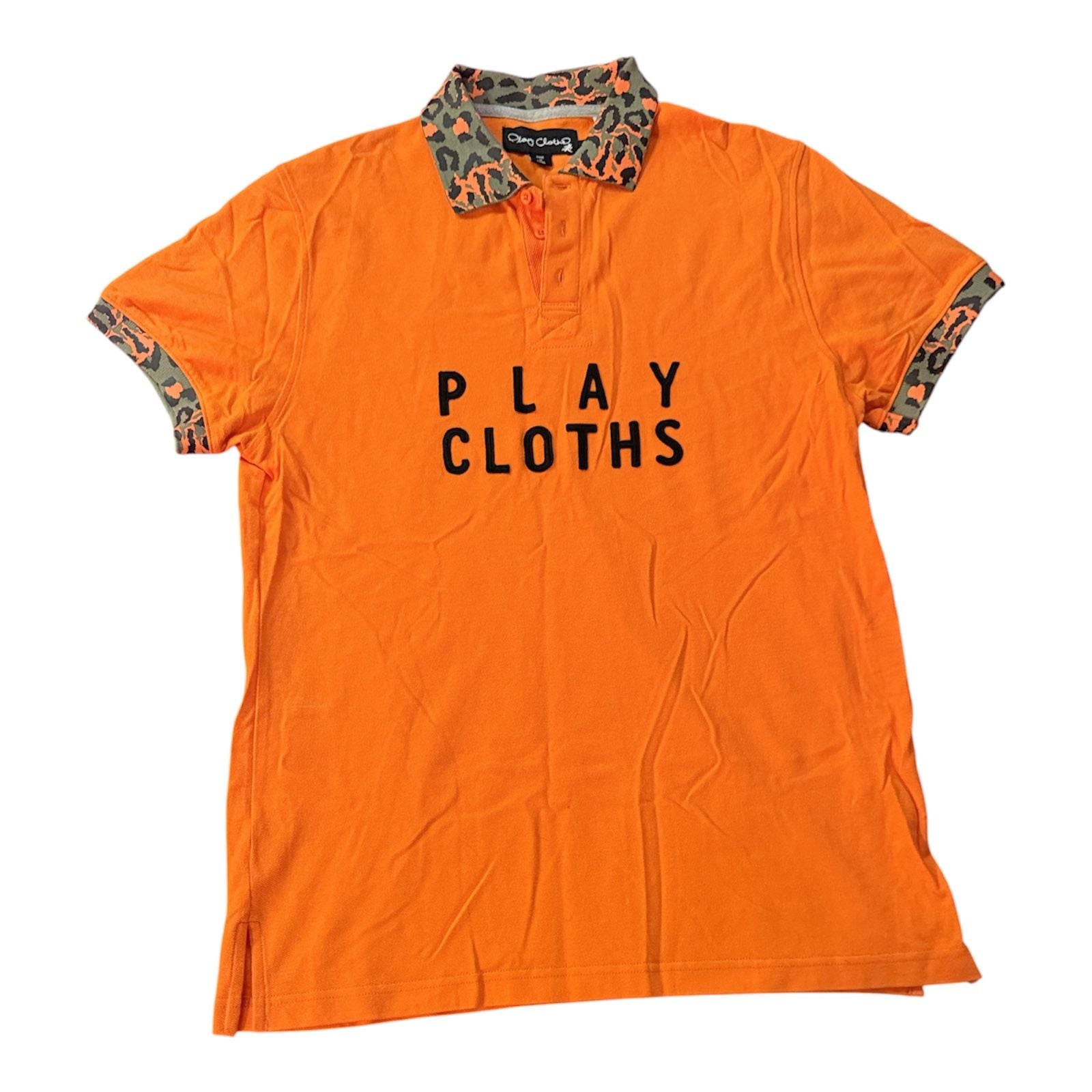 Play Cloths Orange Polo Shirt Leopard Collar 2