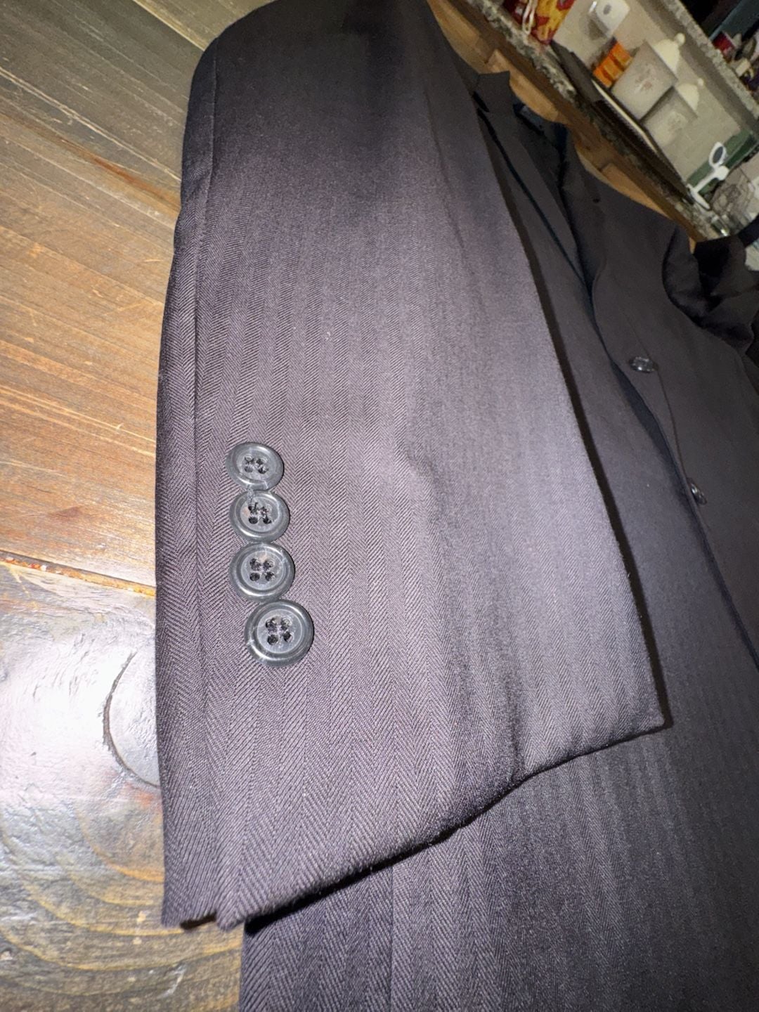 Classy Jos. A. Bank Wool Suit Blazer Jacket Size 41 RG Black Herringbone 16