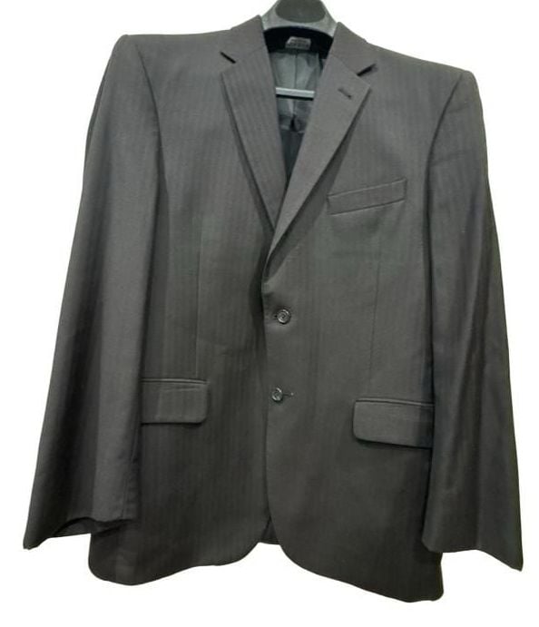 Classy Jos. A. Bank Wool Suit Blazer Jacket Size 41 RG Black Herringbone 2