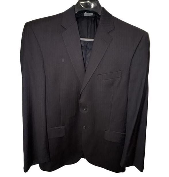 Classy Jos. A. Bank Wool Suit Blazer Jacket Size 41 RG Black Herringbone 3