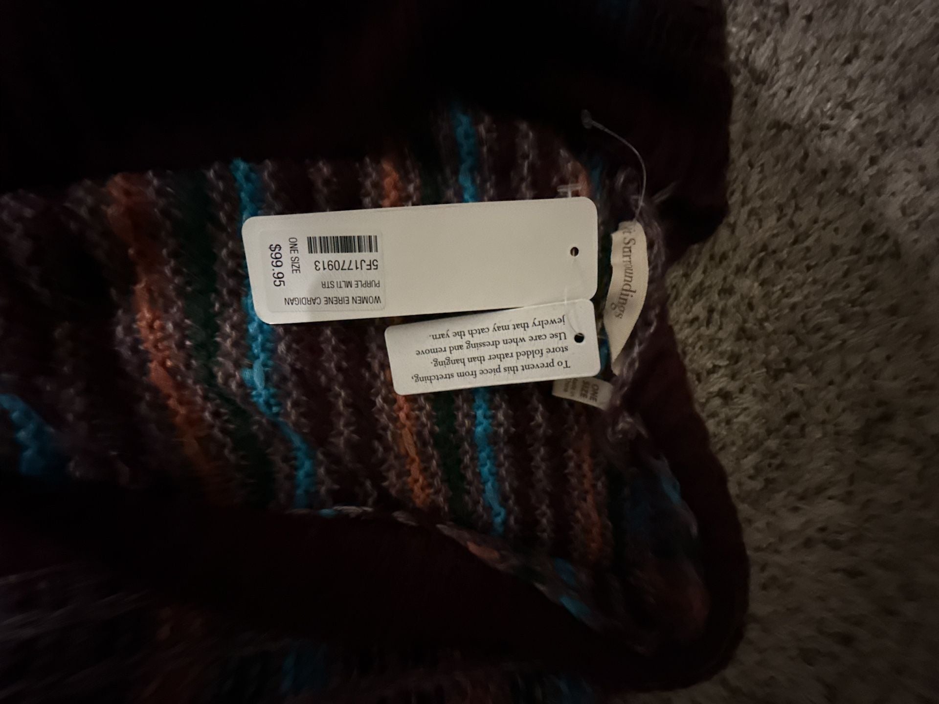 Soft Surroundings Eirene Cardigan One Size Purple Multi Stripe 3