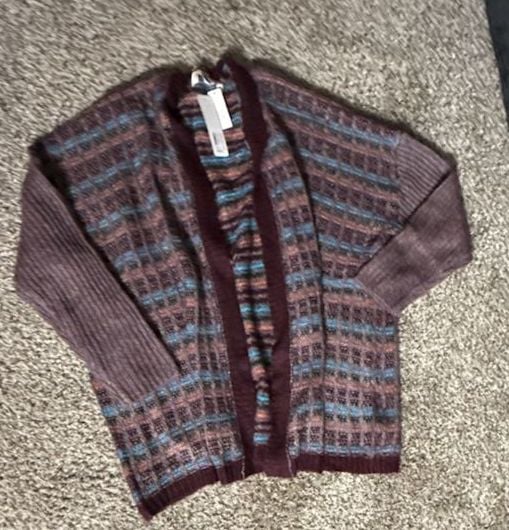 Soft Surroundings Eirene Cardigan One Size Purple Multi Stripe 2