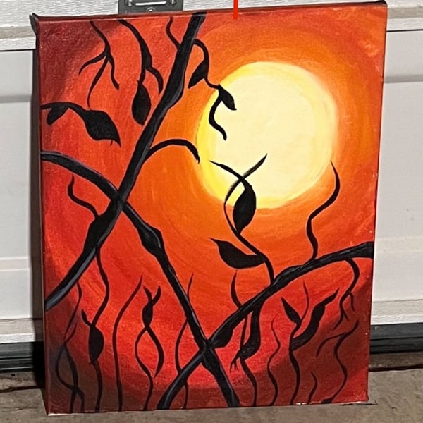 Original Hand Painted Red Sunset Tree Canvas Wall Art.
Size: 16” x 1” x 20” (LWH)