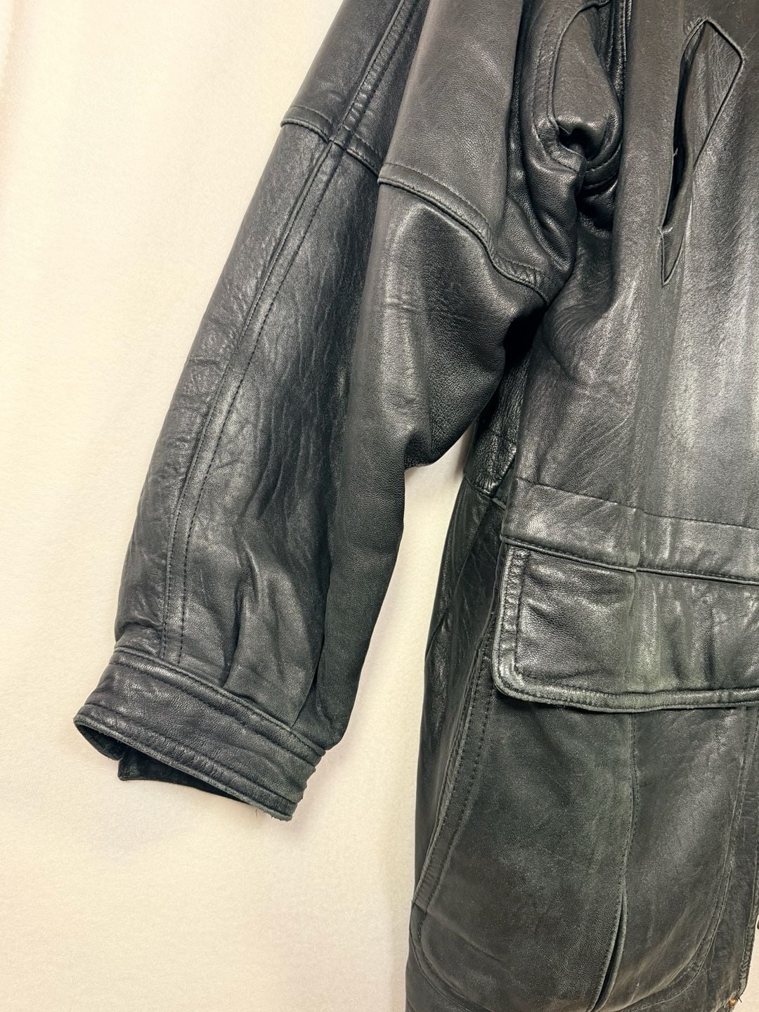 Men’s Kasper Leather Jacket Size XL Black Vintage Utility Coat Full Zip Pockets 7