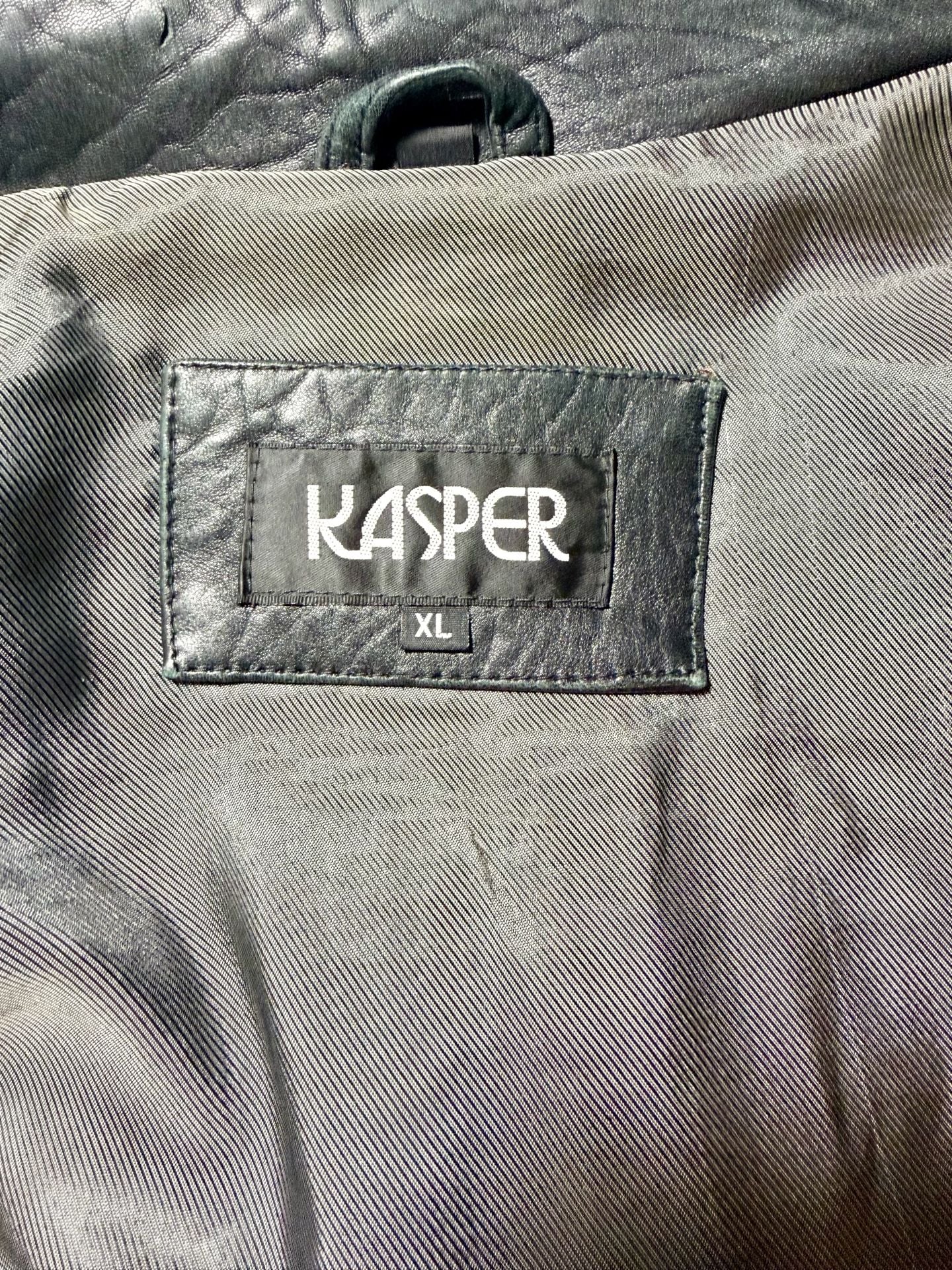 Men’s Kasper Leather Jacket Size XL Black Vintage Utility Coat Full Zip Pockets 11