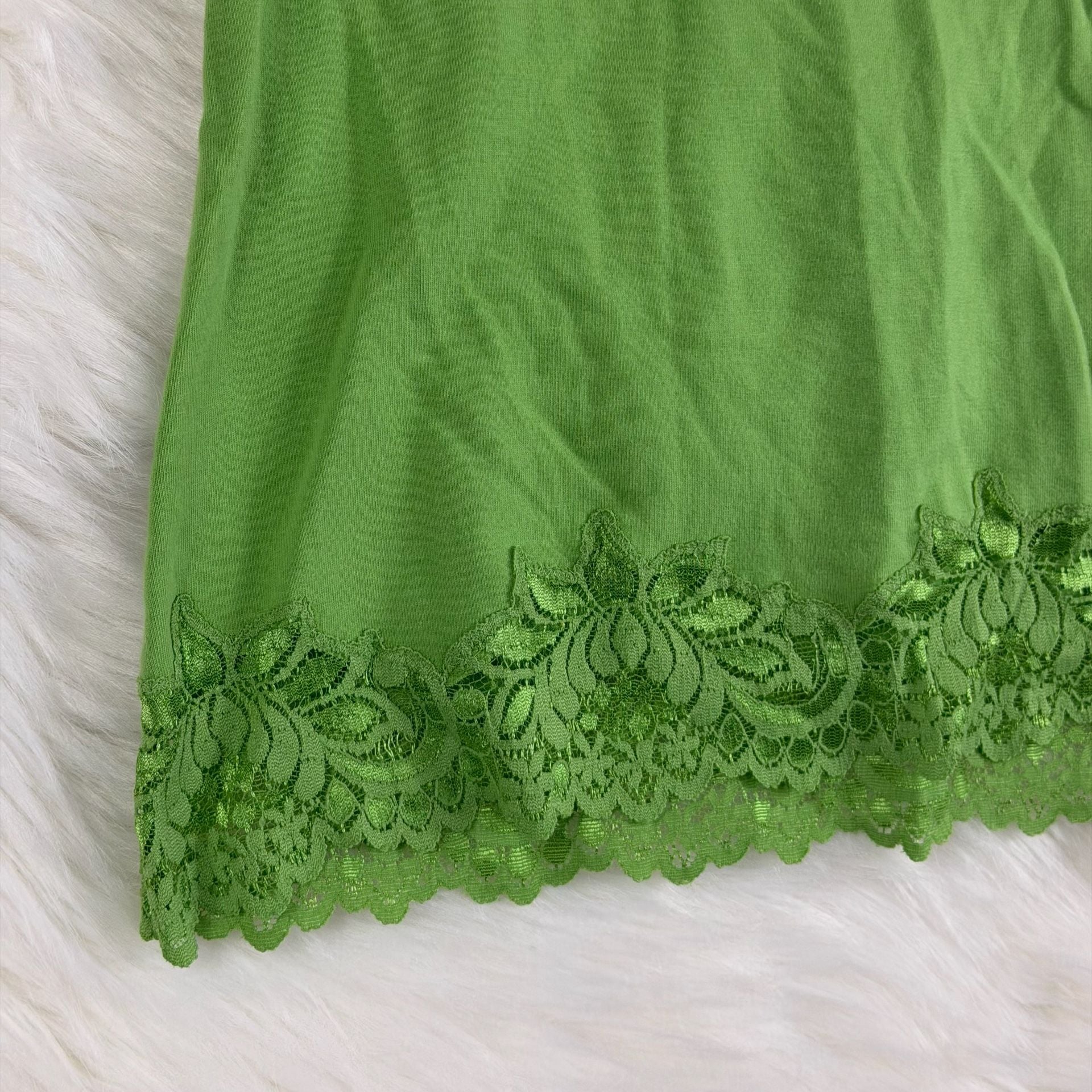 Coldwater Creek Tank Top Size M Green Lace Hem Cotton Spandex 3