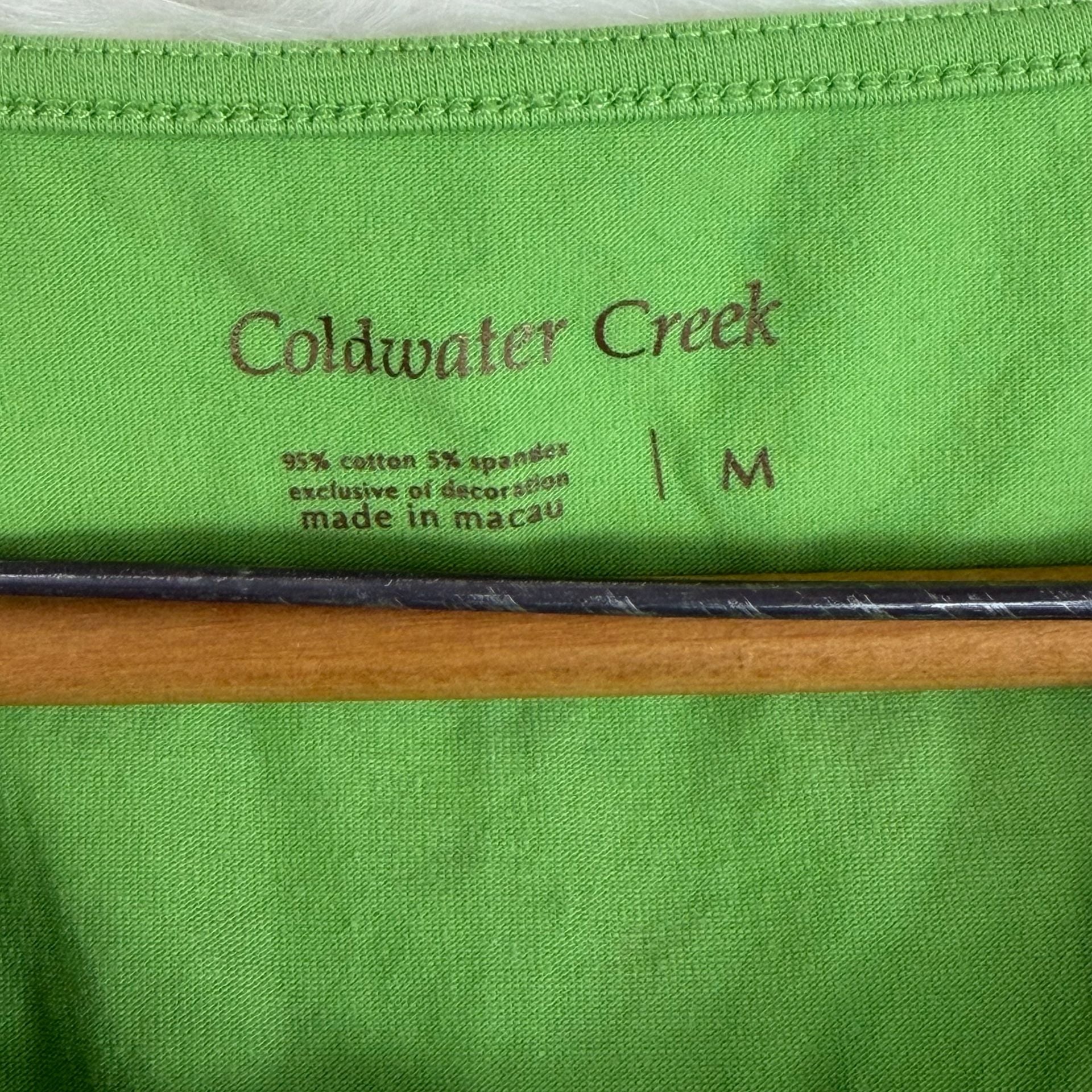 Coldwater Creek Tank Top Size M Green Lace Hem Cotton Spandex 4