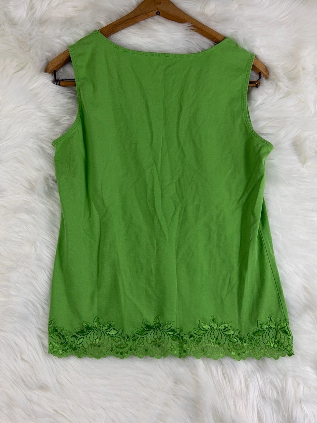 Coldwater Creek Tank Top Size M Green Lace Hem Cotton Spandex 7