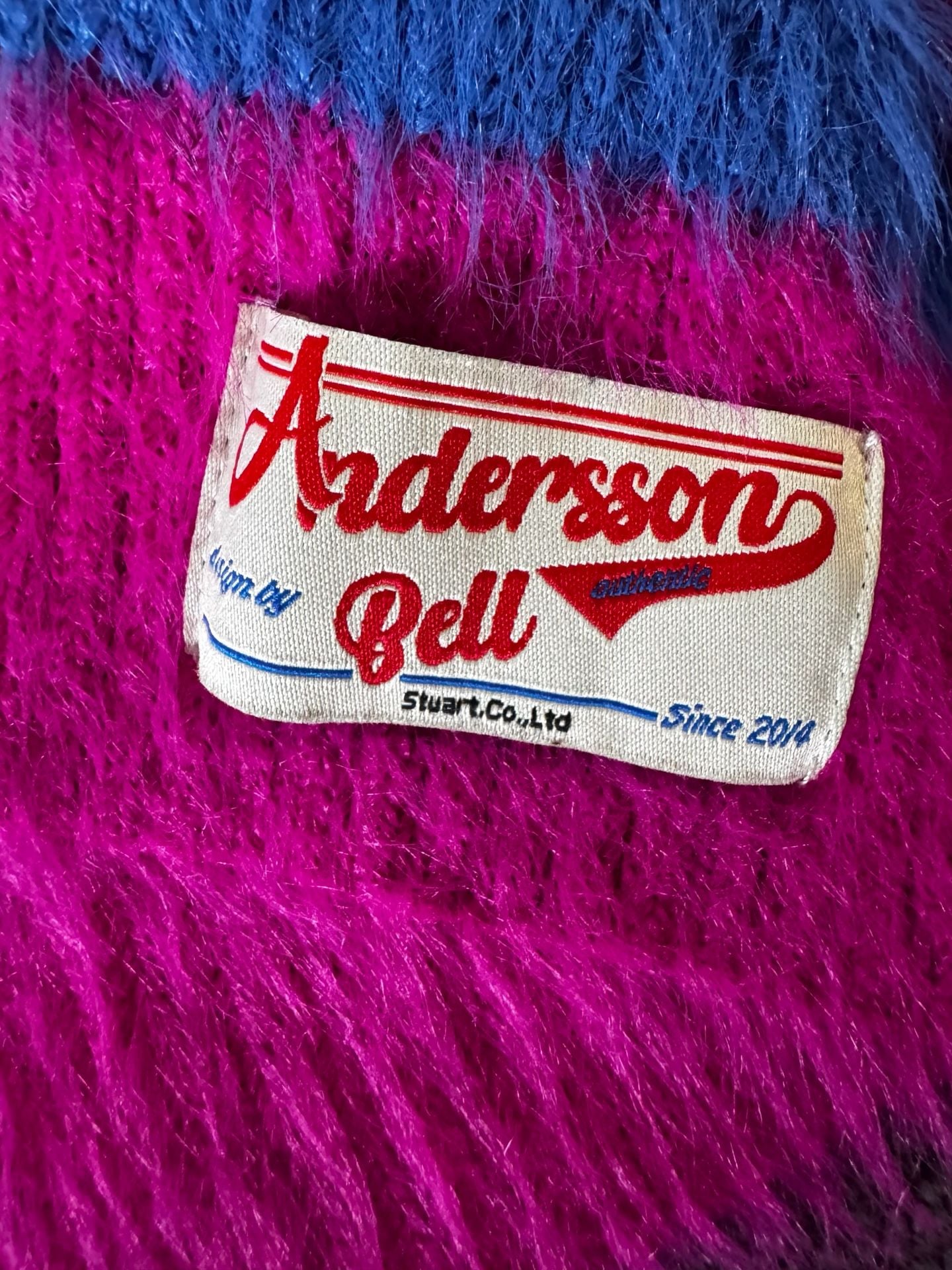 Andersson Bell Striped Fuzzy V-Neck Sweater Size S Pink Blue 2