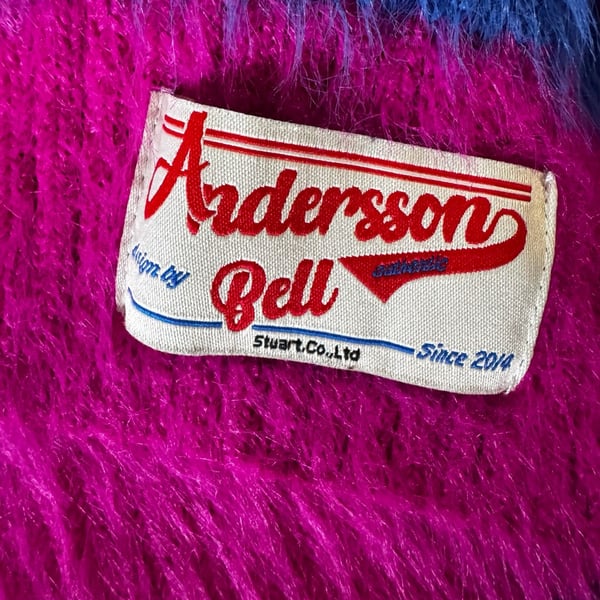 Andersson Bell Striped Fuzzy V-Neck Sweater Size S Pink Blue