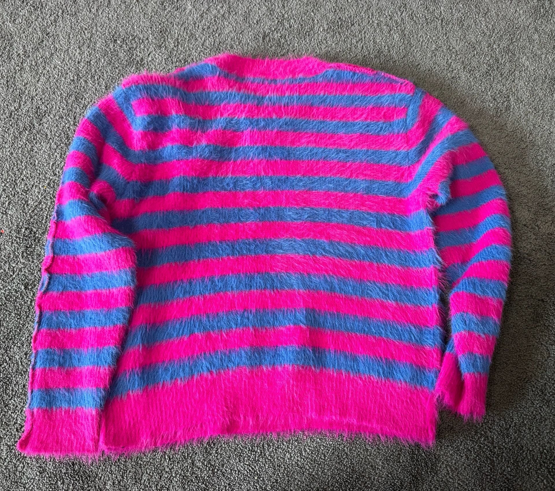 Andersson Bell Striped Fuzzy V-Neck Sweater Size S Pink Blue 3