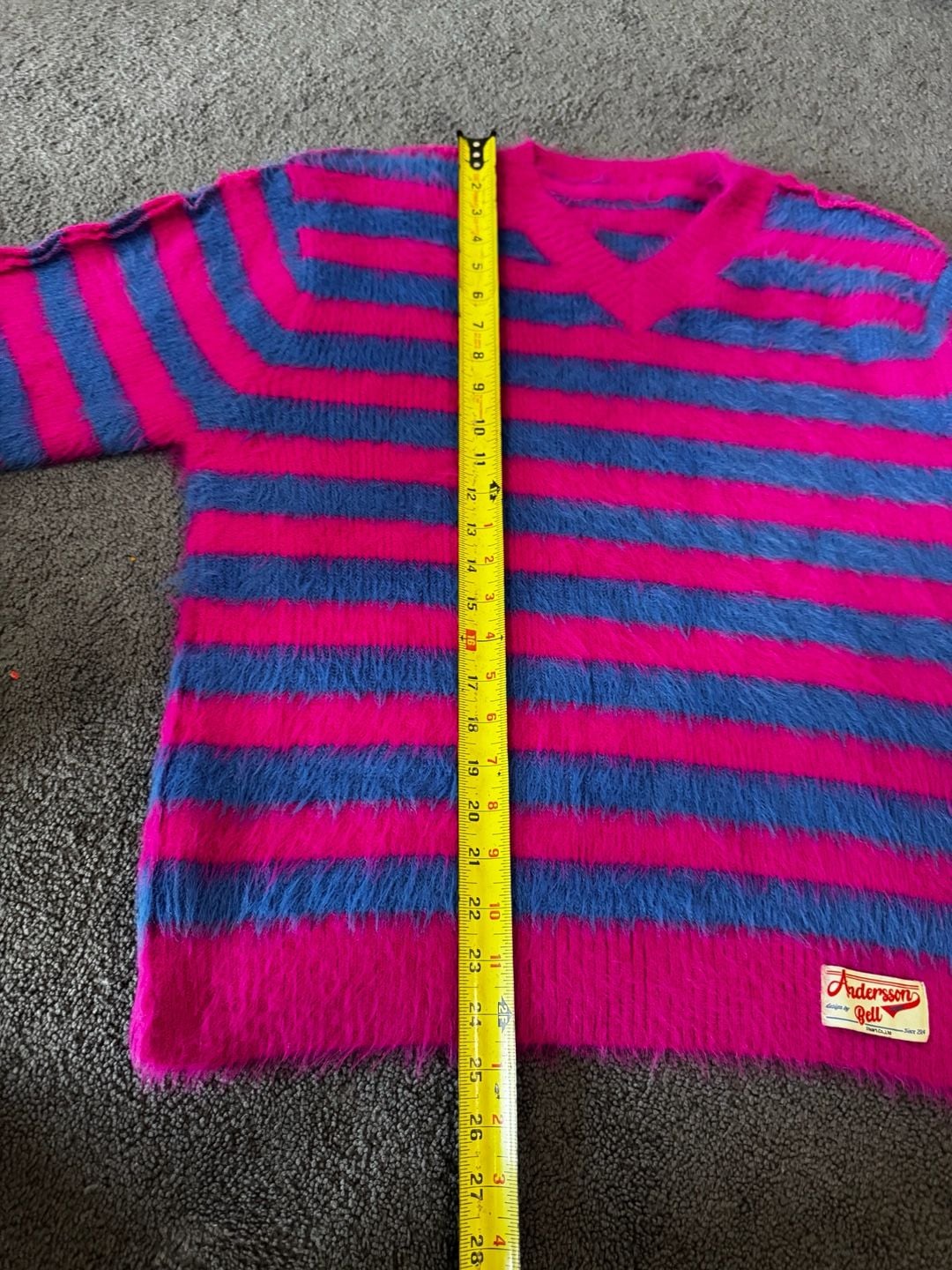 Andersson Bell Striped Fuzzy V-Neck Sweater Size S Pink Blue 7