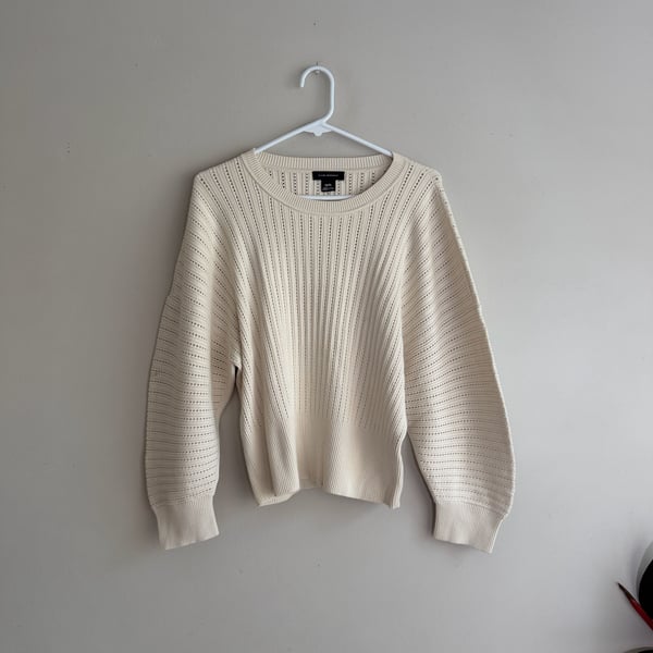 Club Monaco Ribbed Sweater XL Cream Exaggerated Sleeve Pullover
