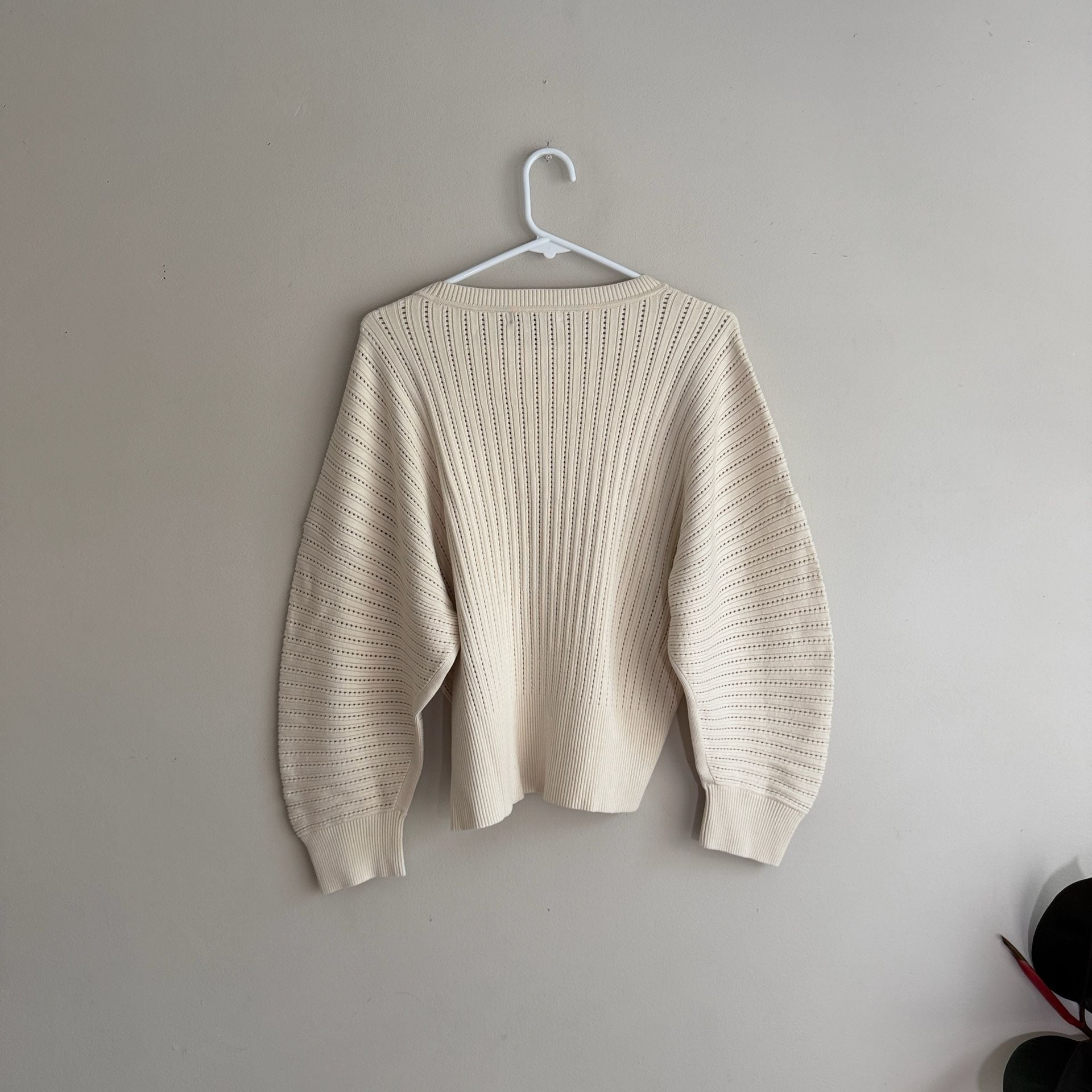 Club Monaco Ribbed Sweater XL Cream Exaggerated Sleeve Pullover 4