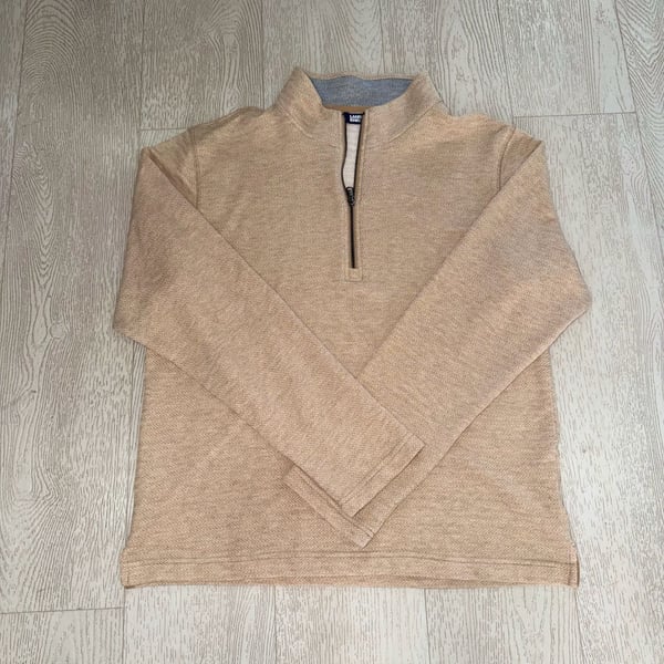 Lands' End Quarter Zip Pullover Size M Beige Herringbone Sweatshirt
